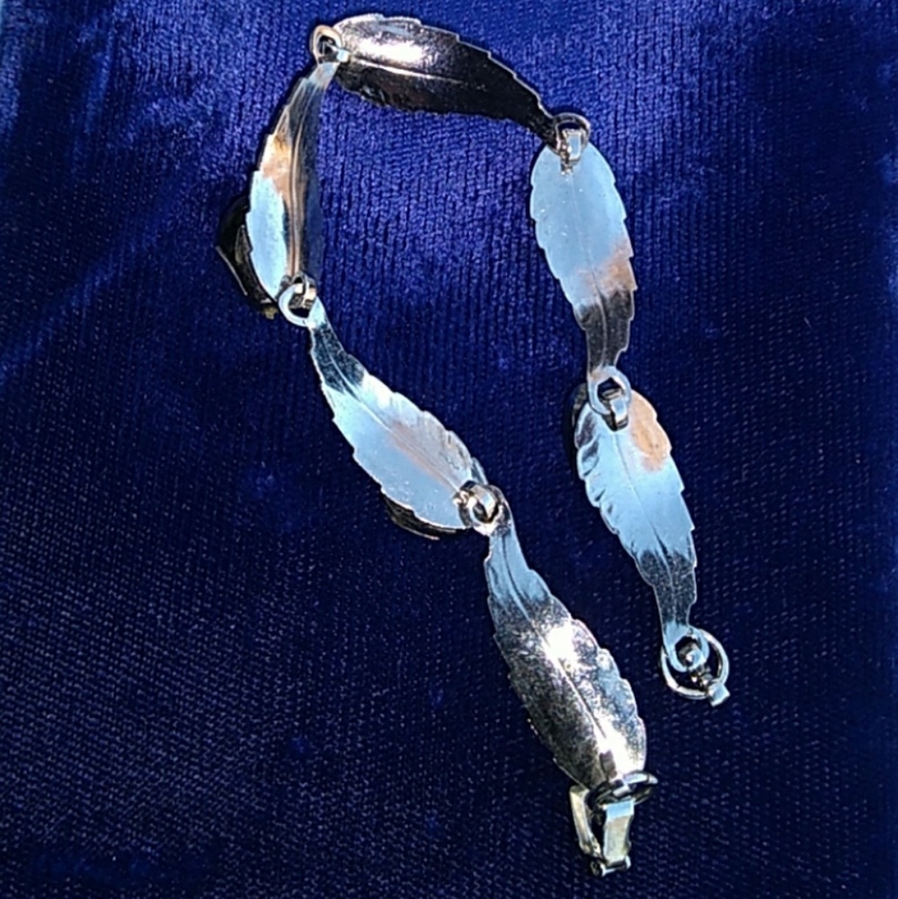 ▶️SALE VINTAGE Silver Leaf SmokeyQuartz Bracelet - Picture 7 of 8